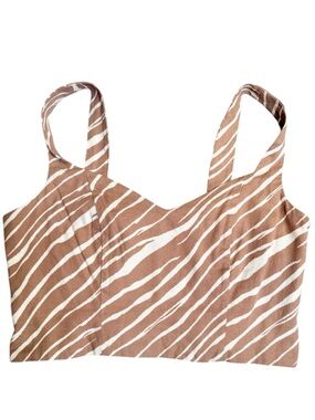 a new day Medium Tan White Ribbed Crop Tank Top